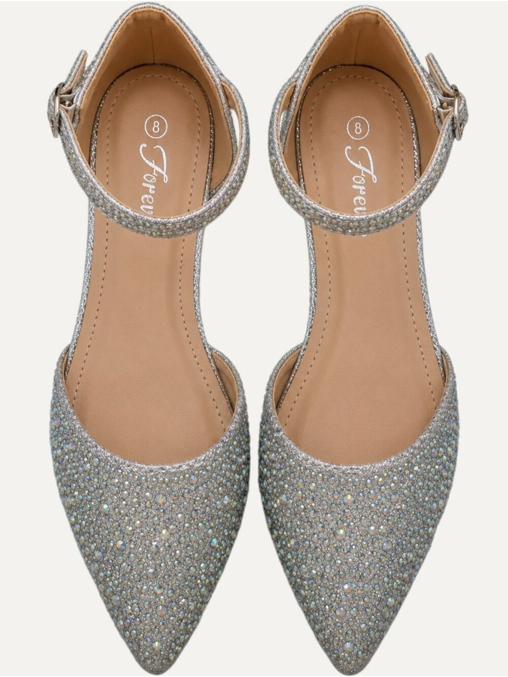 Forever Link Showy Silver Rhinestone Ballet Flats 8 Wedding NWT - Picture 5 of 10